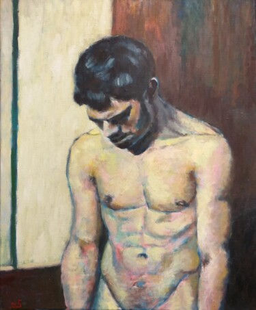 绘画 标题为“homme tête baissée” 由Marc Sellam, 原创艺术品, 油 安装在木质担架架上