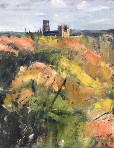 Durham Cathedral, Autumn, Oil painting Painting titled "Durham Cathedral, A…" by Sandra Haney, Original Artwork, Oil Mounted on Wood Stretcher frame