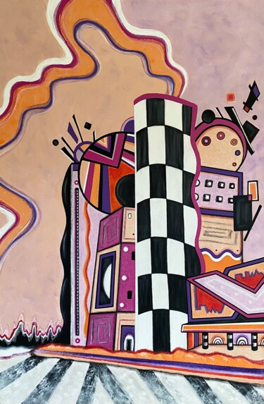 Schilderij getiteld "Cities Part 3" door Elena Dorofeeva, Origineel Kunstwerk, Acryl Gemonteerd op Houten paneel