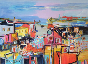 Painting titled "L'horizon dégagé" by Muriel Cayet, Original Artwork, Acrylic Mounted on Wood Stretcher frame