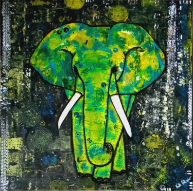 绘画 标题为“Eléphant” 由Nathalie Pellissier, 原创艺术品, 丙烯 安装在木质担架架上