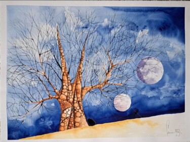 Peinture intitulée "L'arbre de Villeneu…" par Jean-Christophe Labrue, Œuvre d'art originale, Aquarelle