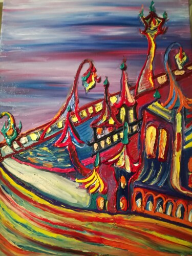 Peinture intitulée "Il circo 2" par Elena Franceschiello, Œuvre d'art originale, Huile Monté sur Châssis en bois