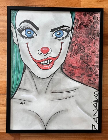 Dibujo titulada "JOKER SISTER" por Zanaïko, Obra de arte original, Carbón