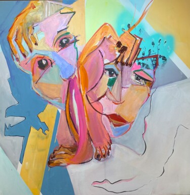 Jeux de mains jeux de vilains Peinture intitulée "Jeux de mains jeux…" par Francoise Leblanc, Œuvre d'art originale, Acrylique