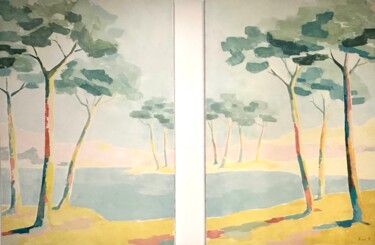 Peinture intitulée "Autour de l'eau" par Aurore Nugeron, Œuvre d'art originale, Acrylique Monté sur Châssis en bois