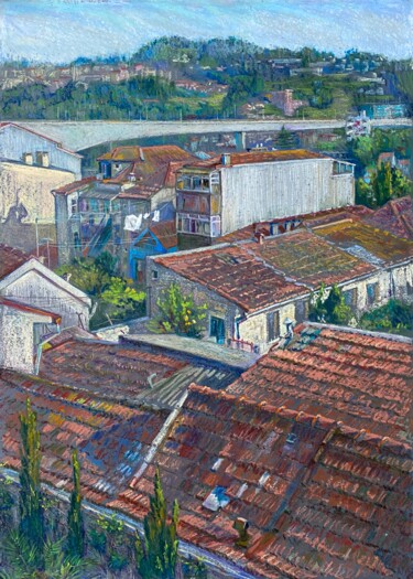 제목이 "Roofs of Porto"인 미술작품 Anastasiia Potelova로, 원작, 기름