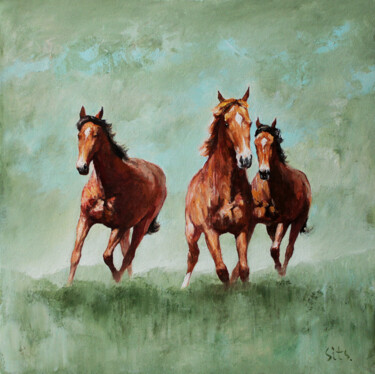 绘画 标题为“Fresh wind. Horse s…” 由Andrei Sitsko, 原创艺术品, 油 安装在木质担架架上