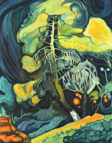 Painting titled "''Metamorphosis''" by Raffi Ghazaryan, Original Artwork, Oil Mounted on Wood Stretcher frame