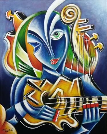 绘画 标题为“Guitarist Woman #M2…” 由Thomas Lange, 原创艺术品, 油 安装在木质担架架上