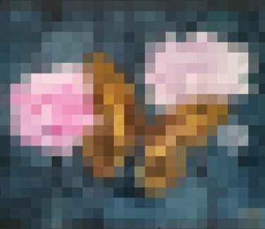Digitale Kunst mit dem Titel "Roses et papillon n…" von Mélanie Cavalec, Original-Kunstwerk, 2D digitale Arbeit