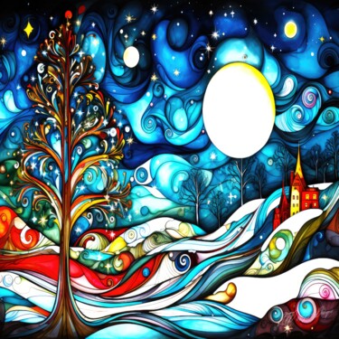 A Christmas Town - Outdoor Decorated Christmas Tree Digitale Kunst mit dem Titel "A Christmas Town -…" von Sykart Designs, Original-Kunstwerk, KI-generiertes Bild