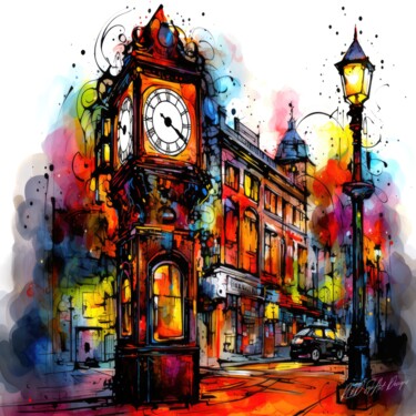 Gastown Steam Clock - Vancouver BC Downtown Digital Arts titled "Gastown Steam Clock…" by Sykart Designs, Original Artwork, AI generated image