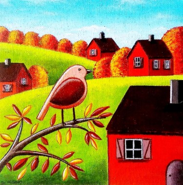 Paysage en automne Peinture intitulée "Paysage en automne" par Sabrina Riggio, Œuvre d'art originale, Acrylique Monté sur Carton
