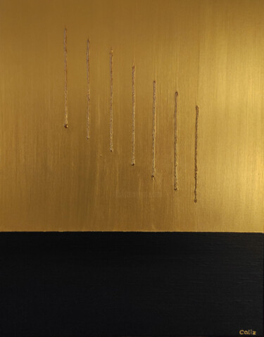 CHARBON SOUS PEPITES D'OR Peinture intitulée "CHARBON SOUS PEPITE…" par Sandrine Bollaert (CALIZ), Œuvre d'art originale, Pigments Monté sur Châssis e…