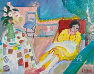 Картина под названием ""Une sieste paisibl…" - Claire Marie Gay, Подлинное произведение искусства, Масло Установлен на Дерев…