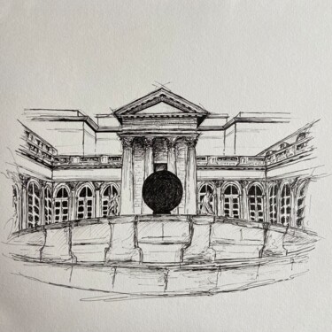 Dessin intitulée "Cour d’honneur" par Marlène Bonnaffé, Œuvre d'art originale, Marqueur