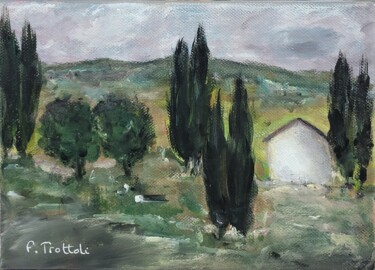 Painting titled "Les Cyprès du Mas -…" by Florence Trottoli, Original Artwork, Acrylic