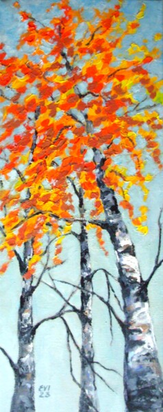 Birch trees Autumn Original painting on canvas Abstract 8x20 Painting titled "Birch trees Autumn…" by Elena Ivanova, Original Artwork, Acrylic Mounted on Wood Stretcher frame