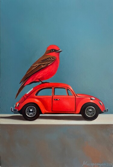 Still life with bird and old red machine 绘画 标题为“Still life with bir…” 由Ara Gasparyan, 原创艺术品, 油 安装在木质担架架上