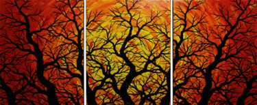 Triptyque silhouettes d’arbres. Malerei mit dem Titel "Triptyque silhouett…" von Jonathan Pradillon, Original-Kunstwerk, Acryl Auf Keilrahmen aus Holz monti…