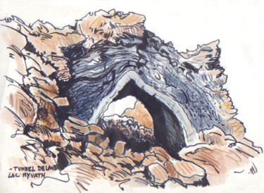 绘画 标题为“Tunnel de lave vers…” 由Francis Macard, 原创艺术品, 墨 安装在木板上