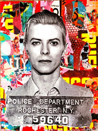 Collages intitolato "BOWIE UNDER ARREST" da Sohan_street, Opera d'arte originale, Collages Montato su Alluminio