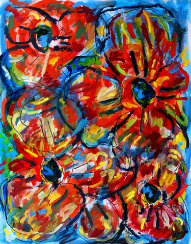 Peinture intitulée "exFleurs et guerre" par Jean Mirre, Œuvre d'art originale, Huile