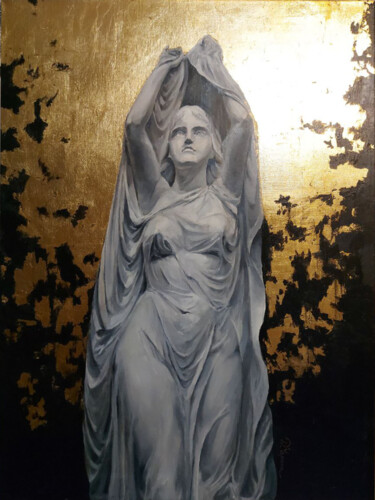 Painting titled "Undine" by Folia Menthae, Original Artwork, Oil Mounted on Wood Stretcher frame