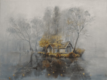 Painting titled "November" by Folia Menthae, Original Artwork, Oil Mounted on Wood Stretcher frame