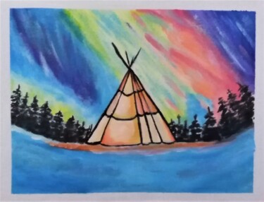 Northern lights original painting Pintura intitulada "Northern lights ori…" por Maryna Yasar, Obras de arte originais, Acrílico