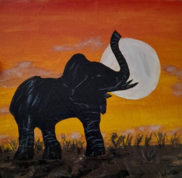 绘画 标题为“Elephant sunset ori…” 由Maryna Yasar, 原创艺术品, 丙烯