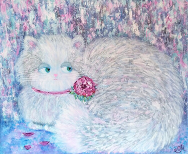 ableau Peinture acrylique Chat à adopter "Miss White" Peinture intitulée "ableau Peinture acr…" par Oxana Mustafina, Œuvre d'art originale, Acrylique Monté sur Châssis en bois