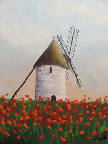 Pintura titulada "Coquelicots au moul…" por Jean-Claude Plet, Obra de arte original, Acrílico