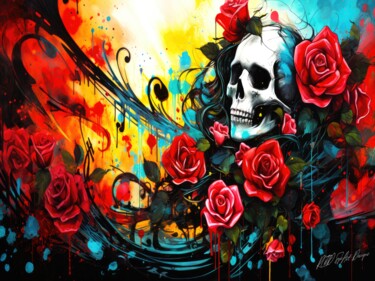 Skulls And Roses Rule 6 - Day Of The Dead Aesthetics Arts numériques intitulée "Skulls And Roses Ru…" par Sykart Designs, Œuvre d'art originale, Image générée par l'IA