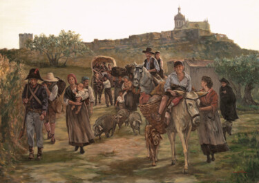 HUYENDO DE LOS GABACHOS Pintura titulada "HUYENDO DE LOS GABA…" por Eduardo Carpintero García, Obra de arte original, Oleo