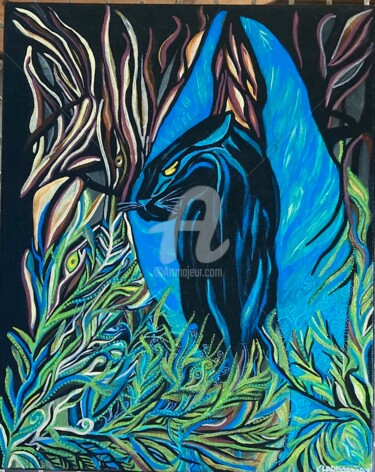 绘画 标题为“MYSTIC PANTHER” 由Charly Araña, 原创艺术品, 丙烯 安装在木质担架架上