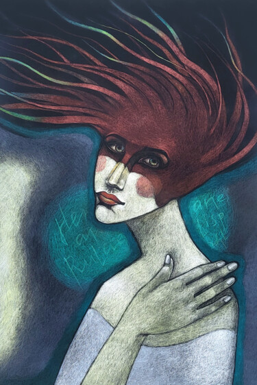 Disegno intitolato "Dunkle Madonna" da Katharina Arendt, Opera d'arte originale, Matite colorate