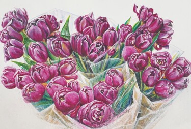Painting titled "Тюльпаны эфемериоды" by Elena Akula, Original Artwork, Watercolor Mounted on Other rigid panel