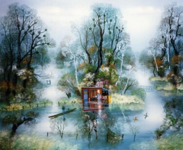 Peinture intitulée "L'ABRI DE PÊCHE" par Bernard Ambielle, Œuvre d'art originale, Huile