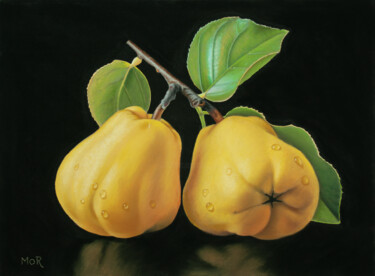 绘画 标题为“Two Quinces on a Tw…” 由Dietrich Moravec, 原创艺术品, 粉彩