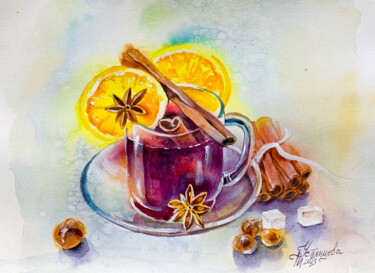 Tea with Cinnamon Watercolor painting Painting titled "Tea with Cinnamon W…" by Tatyana Ustyantseva, Original Artwork, Watercolor
