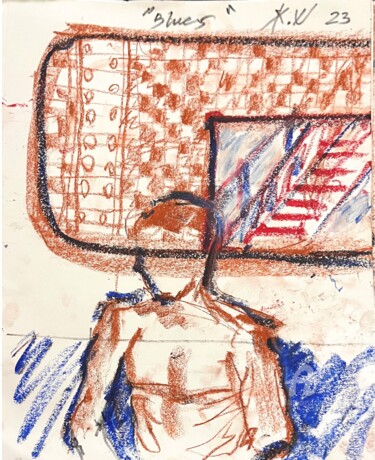 Drawing titled "Blues" by Jake Sheykhet, Original Artwork, Pastel