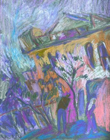 Disegno intitolato "Tree on the mountain" da Natasha Kiryushkina, Opera d'arte originale, Pastello