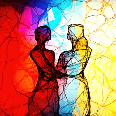 Line Art Abstract - Rainbow Love Couple Arts numériques intitulée "Line Art Abstract -…" par Sykart Designs, Œuvre d'art originale, Image générée par l'IA