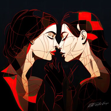 数字艺术 标题为“Line Art Two Women-…” 由Sykart Designs, 原创艺术品, AI生成的图像