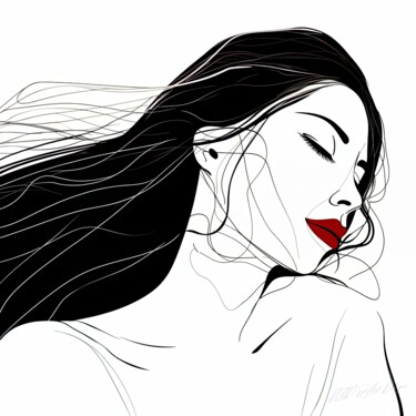 Red Lipstick Dreams - Black And White Portrait Arts numériques intitulée "Red Lipstick Dreams…" par Sykart Designs, Œuvre d'art originale, Image générée par l'IA
