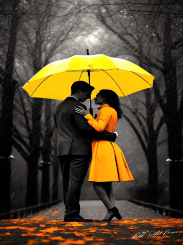 数字艺术 标题为“Yellow Rain Romance…” 由Sykart Designs, 原创艺术品, AI生成的图像