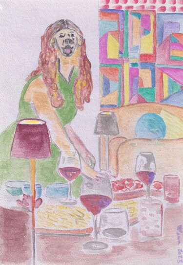 Crystal enjoy with Friends Peinture intitulée "Crystal enjoy with…" par Wawa, Œuvre d'art originale, Aquarelle