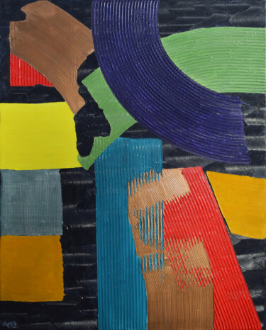 Malerei mit dem Titel "Diagonale en cuivre" von Ayel, Original-Kunstwerk, Acryl